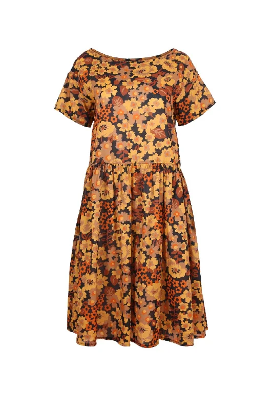 Dilon Drop Waist Dress Tangerine in Cotton Turtleneck Warm Winter