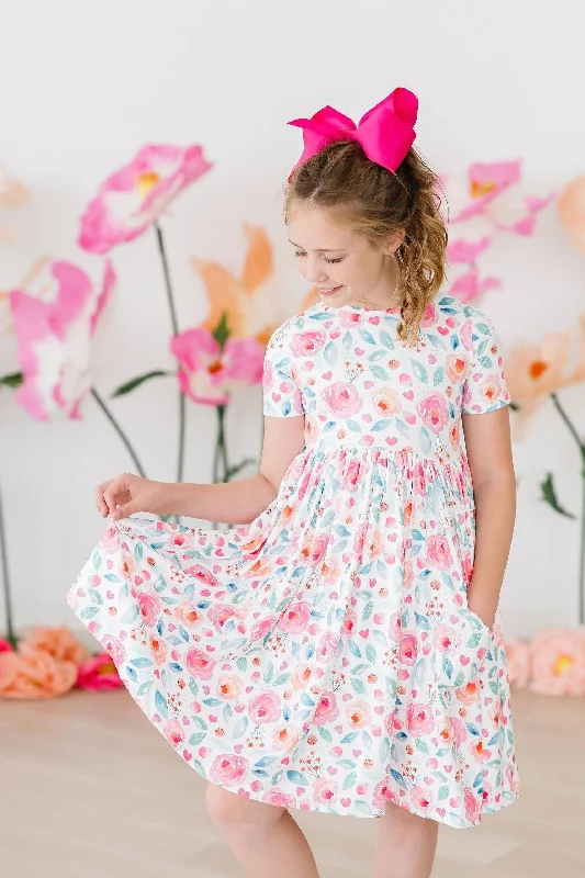 Rosettes S/S Pocket Twirl Dress Tunics Satin smooth