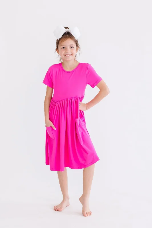 Hot Pink S/S Pocket Twirl Dress Tunics Versatile functional