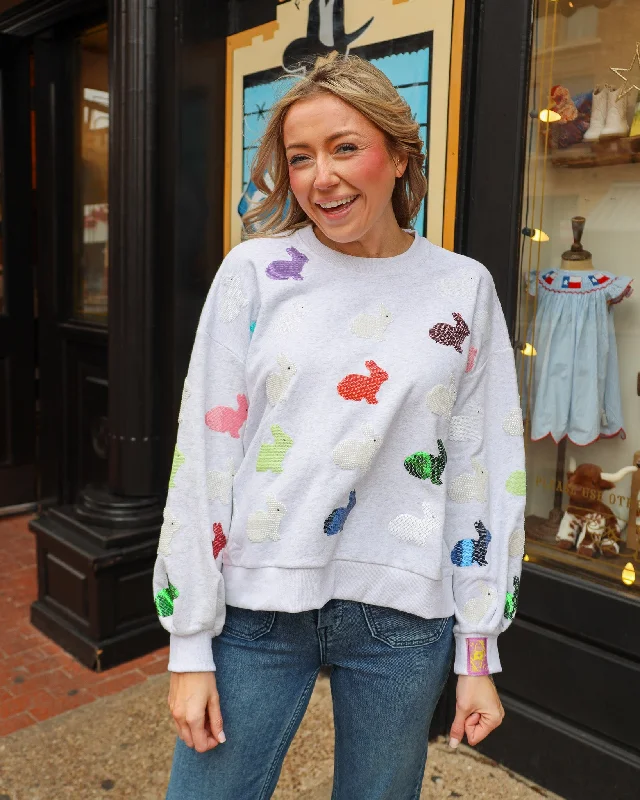Queen Of Sparkles Multi Bunny Sweatshirt Hoodie with Distressed Vintage Worn