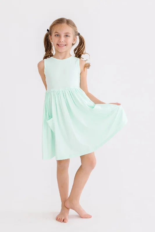 Pastel Green Tank Pocket Twirl Dress Off-the-shoulder Chic Trendy