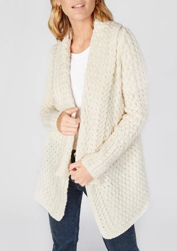 IrelandsEye Women's Waterfall Aran Cardigan | Natural Velvet Chenille Corduroy