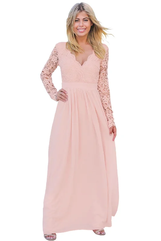 Sexy Pink Open Back Long Sleeve Crochet Maxi Party Dress Tunics Travel practical