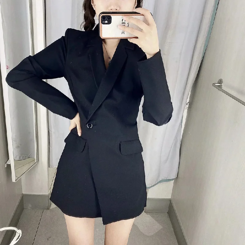 Ladies Chic Single Button Casual Solid Color Blazer Dress Spring And Autumn Elegant Office Long-Sleeved Suit Jacket Corduroy Jacket Velvet Jacket Brocade Jacket