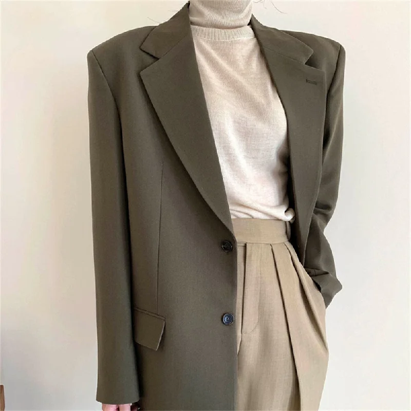 HziriP 2022 Plus Size OL Blazers Solid Vintage Full Sleeves Jackets Casual Autumn Office Lady Tops Retro Loose Coats Nylon Jacket Polyester Jacket Spandex Jacket