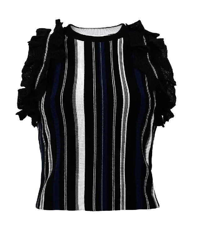 Striped Ruffled Sport Tank ribbed tank top