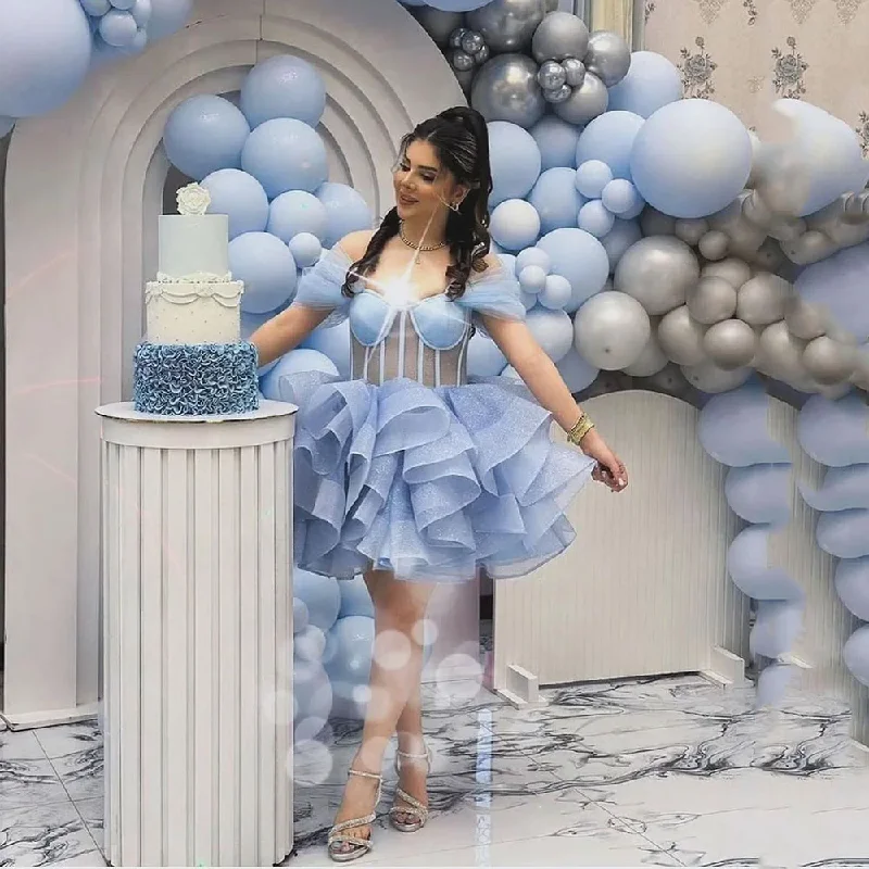 Sexy Off Shoulder Glitter Organza Cocktail Party Dress Prom Dress Party Gowns Elegant Ball Gown Birthday Dresses Tunics Cozy soft