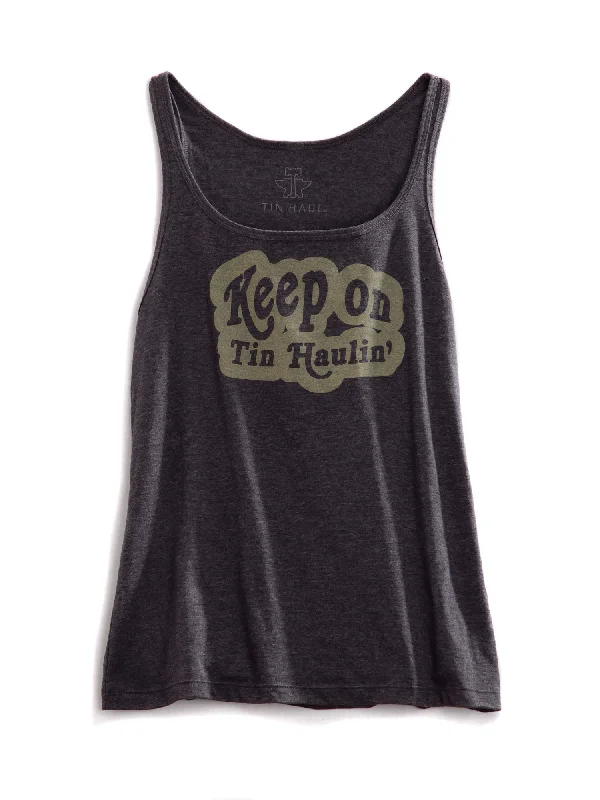 Tin Haul Womens Keep On Dark Grey 100% Cotton S/L Tank Top lace tank top