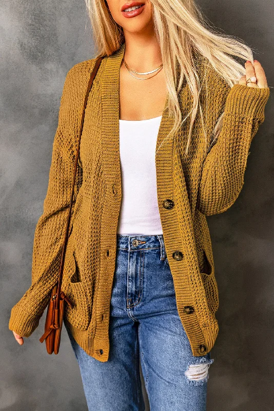 Drop Shoulder Button Down Pocketed Cardigan Solid Color Striped Floral Print