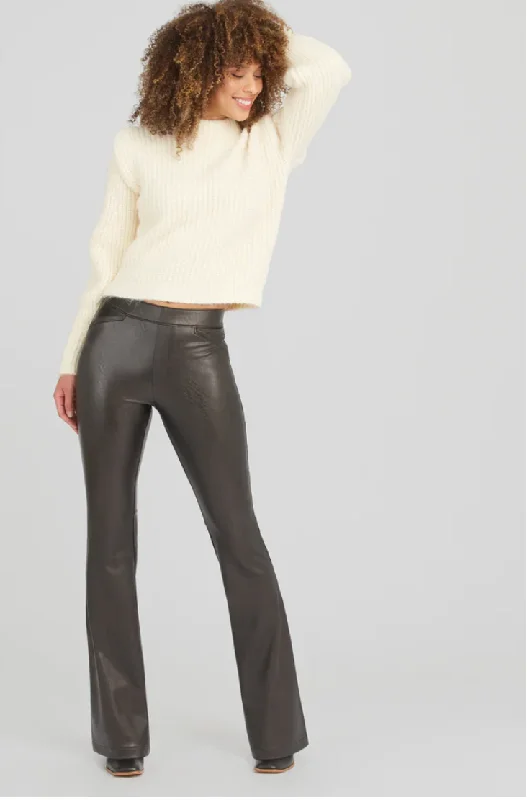 Spanx Women's Leather-like Flare Pants Black Comfortable Jogging Pants