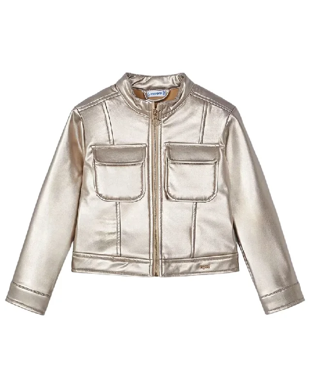 Mayoral Metallic Biker Jacket Ribbed Jacket Pleated Jacket Ruffled Jacket