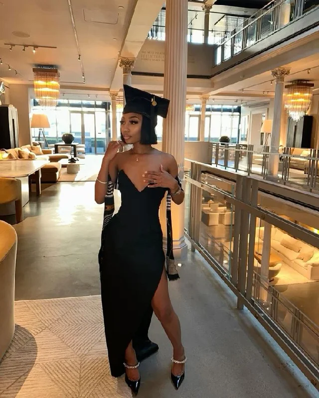 Black V Neck Strapless Sexy Party Dress Fashion Graduation Dress, DP2866 Sequined Elegant Party