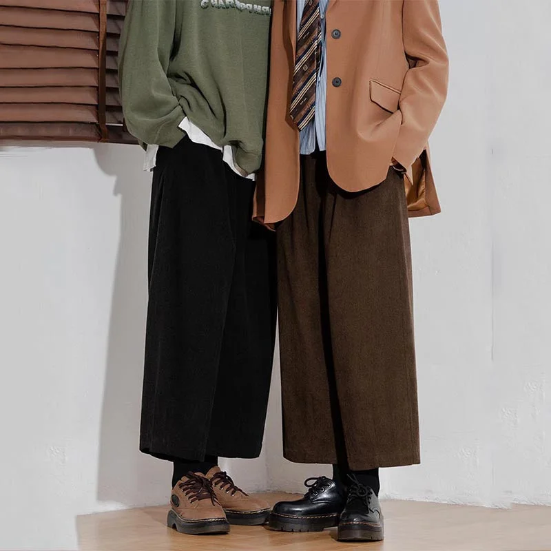 Retro Corduroy Wide Leg Ninth Pants High-Waist Jogger Pants