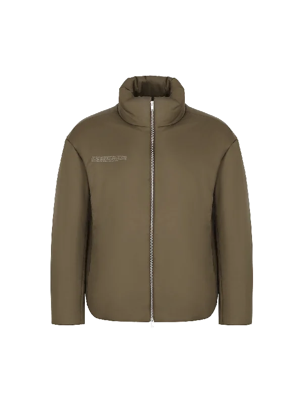 Womens Flower-Warmth Puffer Jacket—Soil Brown Front Pockets Side Pockets Patch Pockets