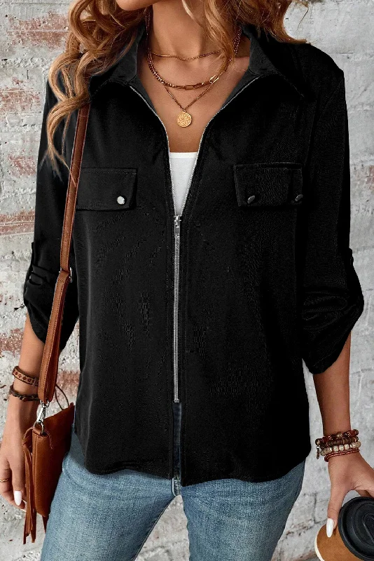 Collar Tab Sleeve Zip Up Flap Detail Jacket Fleece Jacket Down Jacket Feather Jacket Collar Tab Sleeve Zip Up Flap Detail Jacket Fleece Jacket Down Jacket Feather Jacket