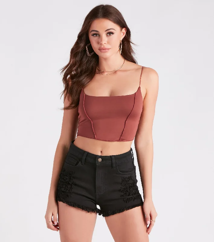 Uncovered Basic Exposed Seam Tank Top v-neck tank top
