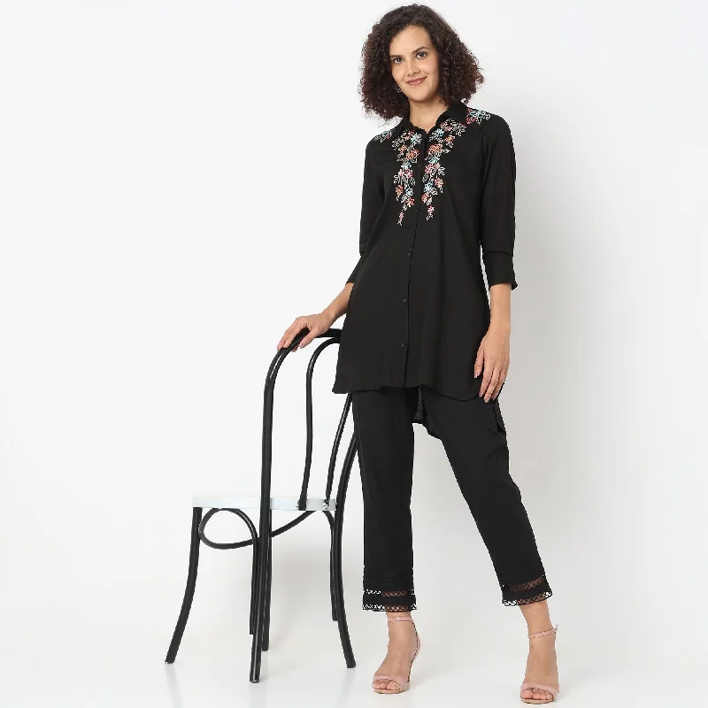 Straight Fit Solid Mid Rise Ethnic Pants Comfortable Denim Leggings