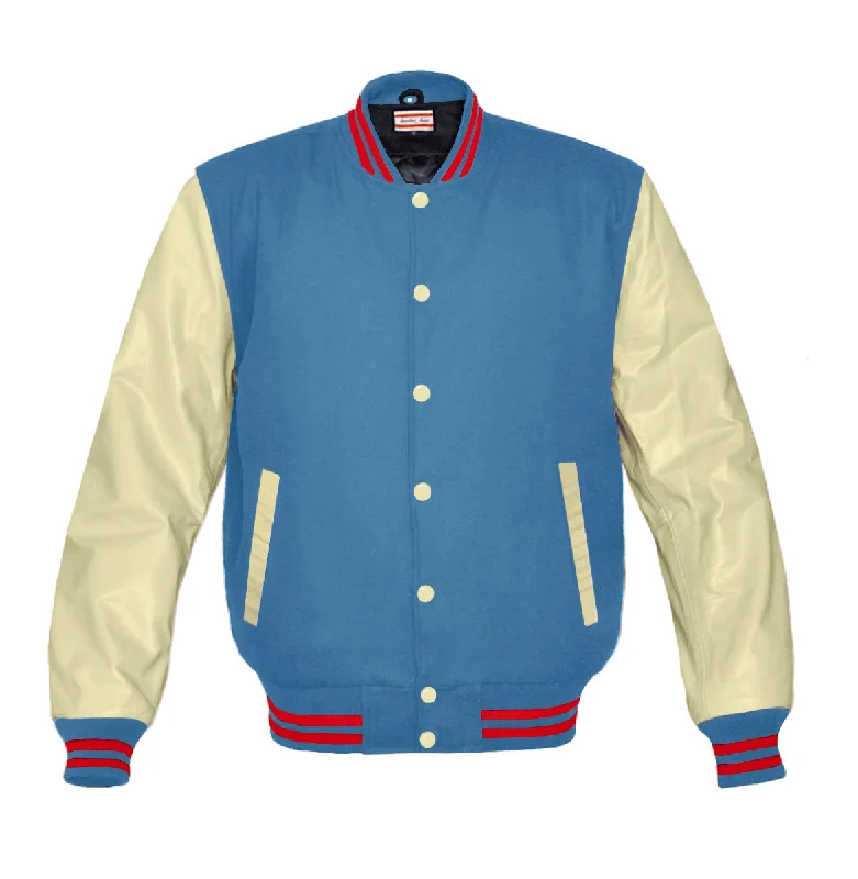 Superb Genuine Cream Leather Sleeve Letterman College Varsity Women Wool Jackets #CRSL-RSTR-CB Denim Jacket Leather Jacket Suede Jacket