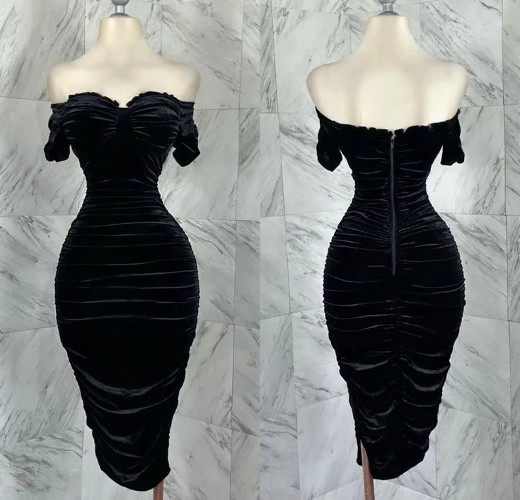 Black Off Shoulder Velvet Formal Party Dress Cocktail Dress, DP2794 Mermaid Tail Wedding
