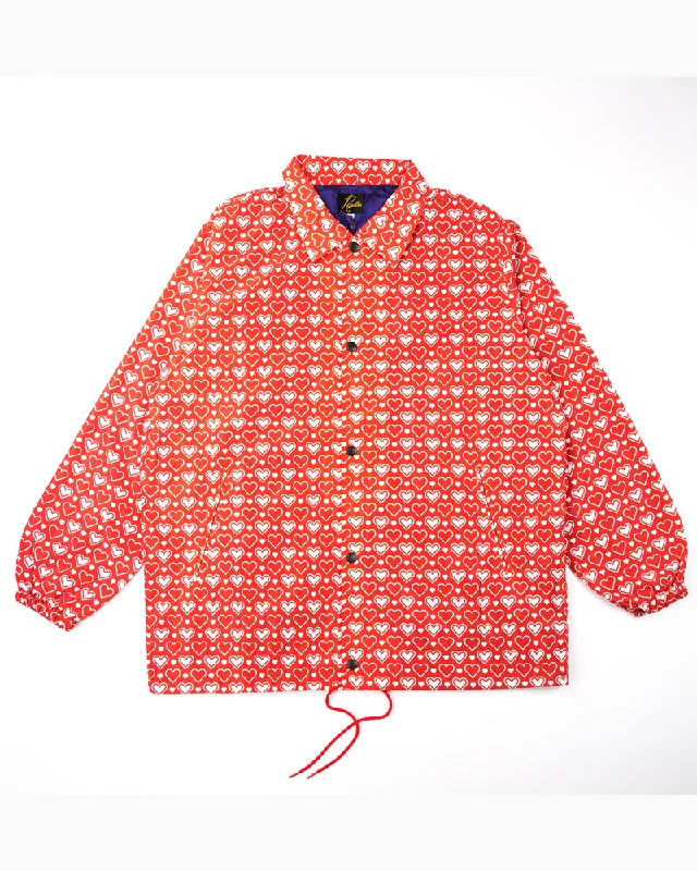 Needles Coach Jacket Poly Taffeta Printed Red Heart V-Neck Jacket Boat Neck Jacket Square Neck Jacket