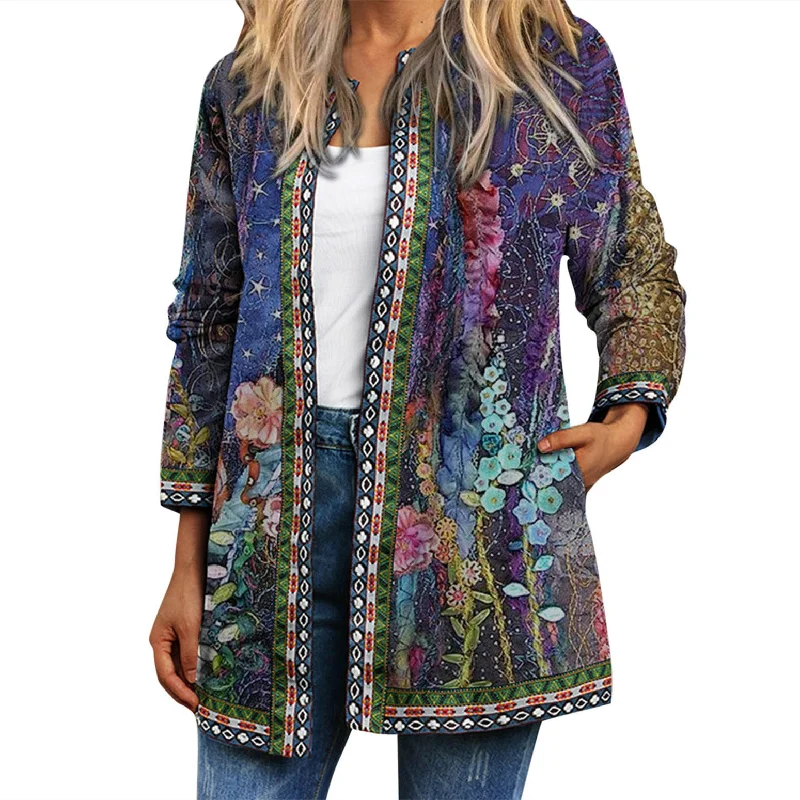 Women's Printed Long-sleeved Coat Cardigan Wool Cardigan Cotton Cardigan Cashmere Cardigan