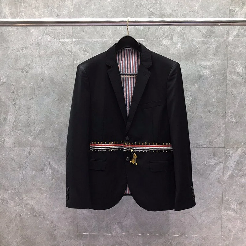 TB THOM Male Suit Autunm Winter Brand Man Jacket Calssic Solid Blazer RWB Belt With Pin Casual Formal  TB Suit Wool Jacket Cashmere Jacket Tweed Jacket