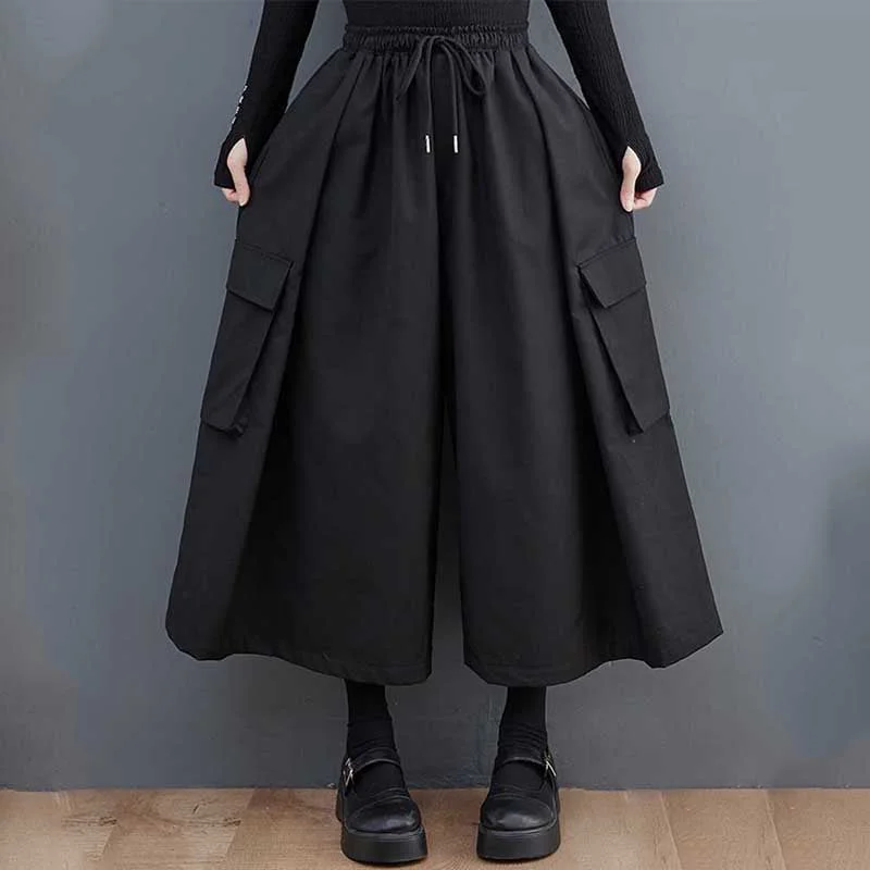 Black Wide-Leg Elasticated Lounge Pants Relaxed Linen Pants