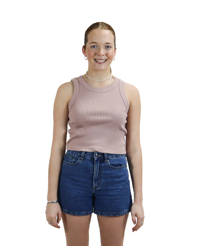 STR Organic Rib Crop Tank teal tank top