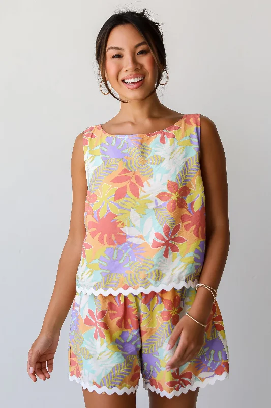 FINAL SALE - Oasis Awaits Ivory Tropical Tank breathable tank top