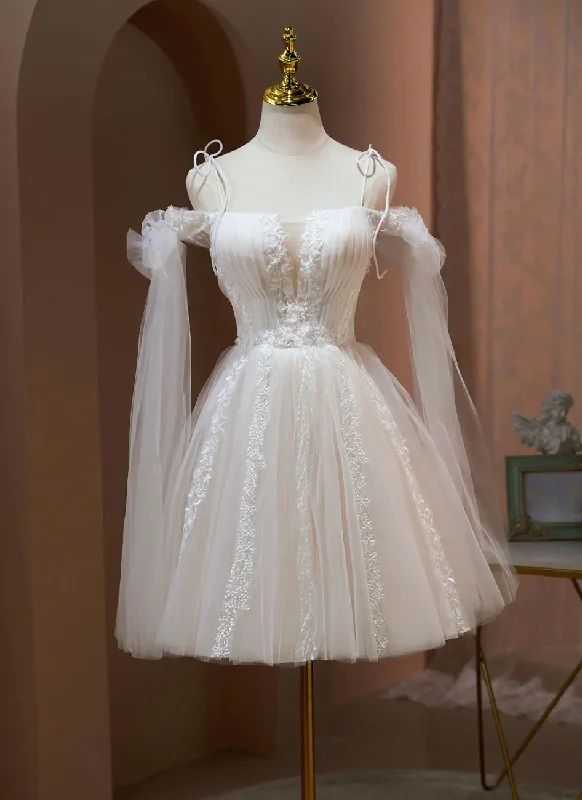 Ivory Tulle Knee Length with Lace Short Prom Dress, Cute Ivory Party Dresses Tunics Occasion special
