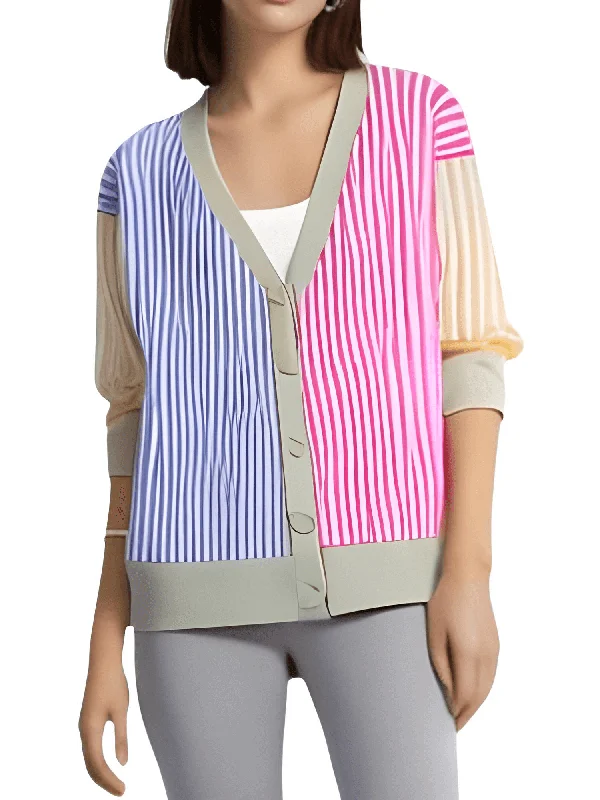 Single-Breasted Loose Cardigan Sweaters For Women Herringbone Houndstooth Plaid