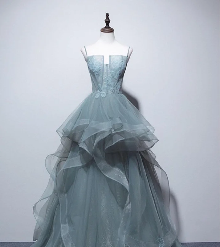 Elegant Green Tulle Prom Dress,Fairy Long Prom Gown,Green Straps Prom Dress,Graduation Dress,Evening Party Dress,Green Ball Gown Custom Fee Tunics Bestseller popular