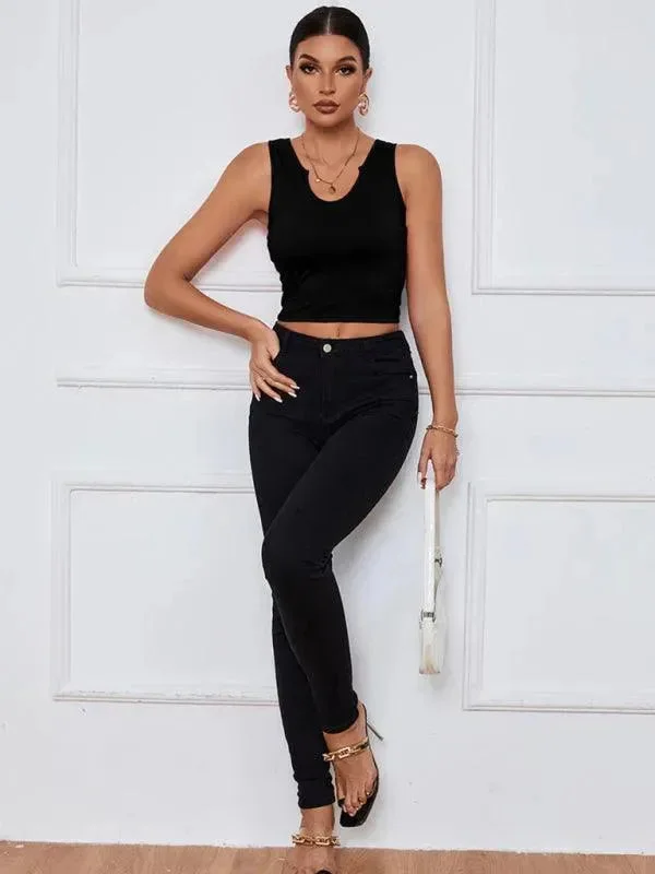 Y-Neckline Knit Tank Top flowy tank top