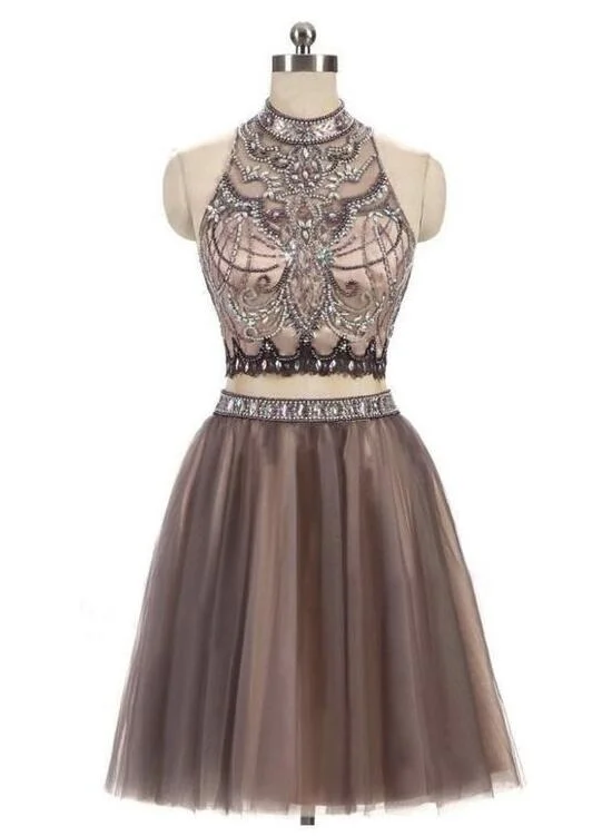 Two Piece Homecoming Dresses 2018, Tulle Party Dresses, Short Formal Dresses Pencil Length Work