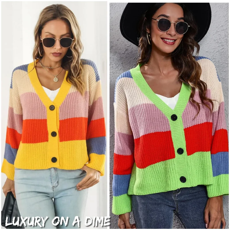 Cropped Color Block Waffle Knit Button Front Retro Long Sleeve Cardigan Sweater Beaded Cardigan Sequined Faux Fur