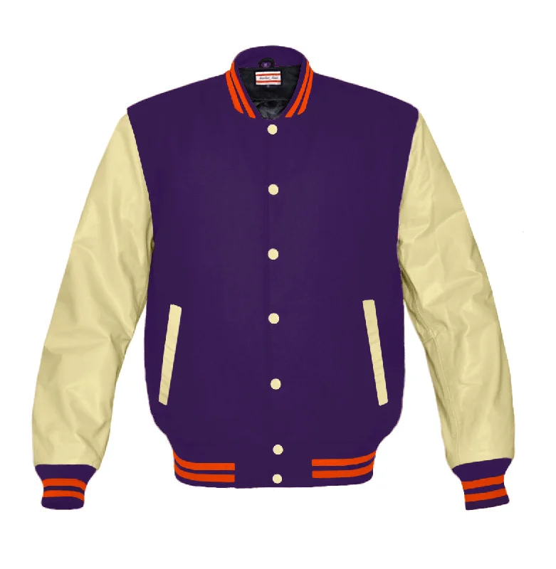 Superb Genuine Cream Leather Sleeve Letterman College Varsity Women Wool Jackets #CRSL-ORSTR-CB Welt Pockets Slit Pockets Flap Pockets Superb Genuine Cream Leather Sleeve Letterman College Varsity Women Wool Jackets #CRSL-ORSTR-CB Welt Pockets Slit Pockets Flap Pockets