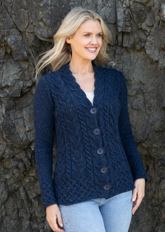IrelandsEye Horseshoe Aran Cardigan | Rich Navy Machine Wash Dry Clean Hand Wash