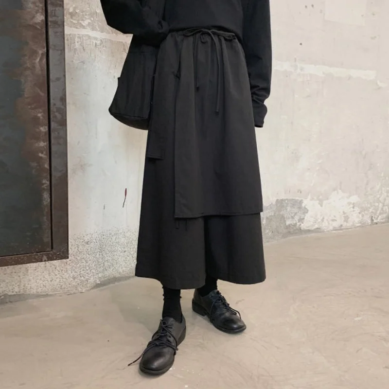 Black Wide Leg Skirt Pants Casual Plaid Pants