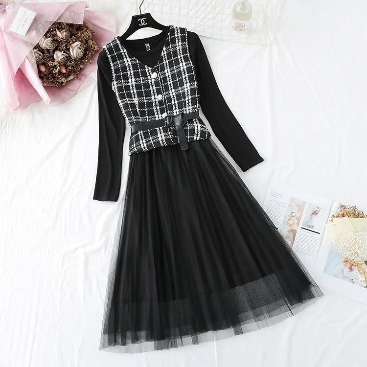 Small fragrant Wool Vest bottom mesh skirt suit  3922 maxi skirt elegant