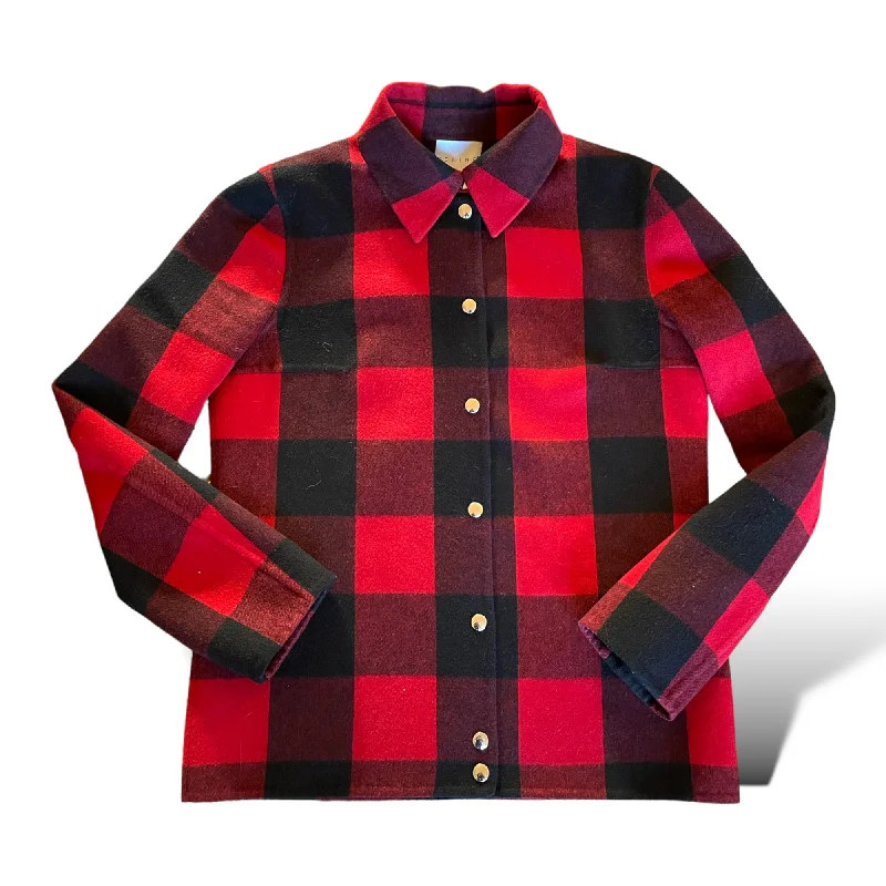 CELINE Wool/Cashmere Red & Black Plaid Jacket |Size: 40| Elasticated Jacket Padded Jacket Insulated Jacket
