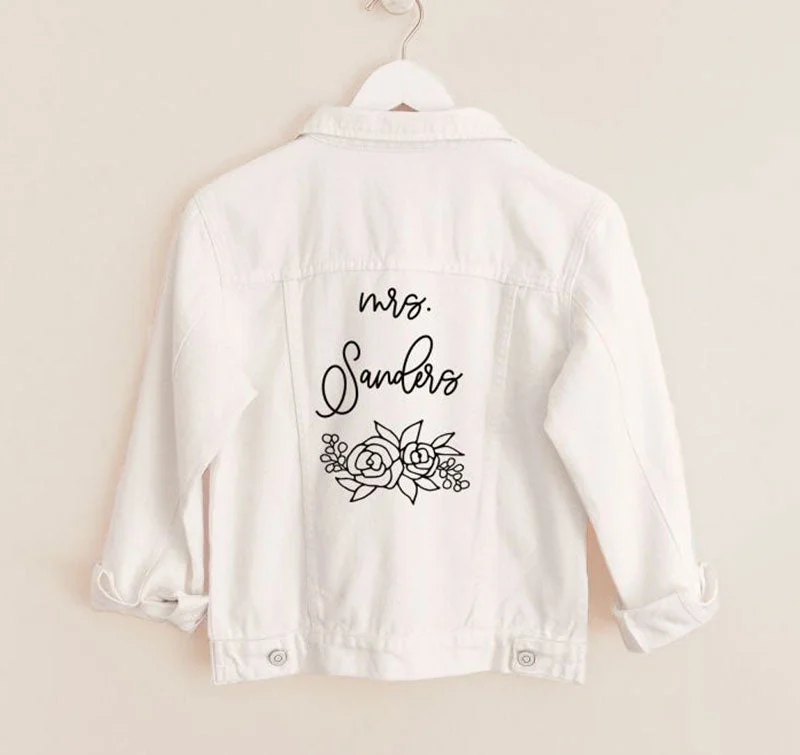 Mrs Bridal Floral White Jean Jacket Faux Fur Jacket Real Fur Jacket Shearling Jacket