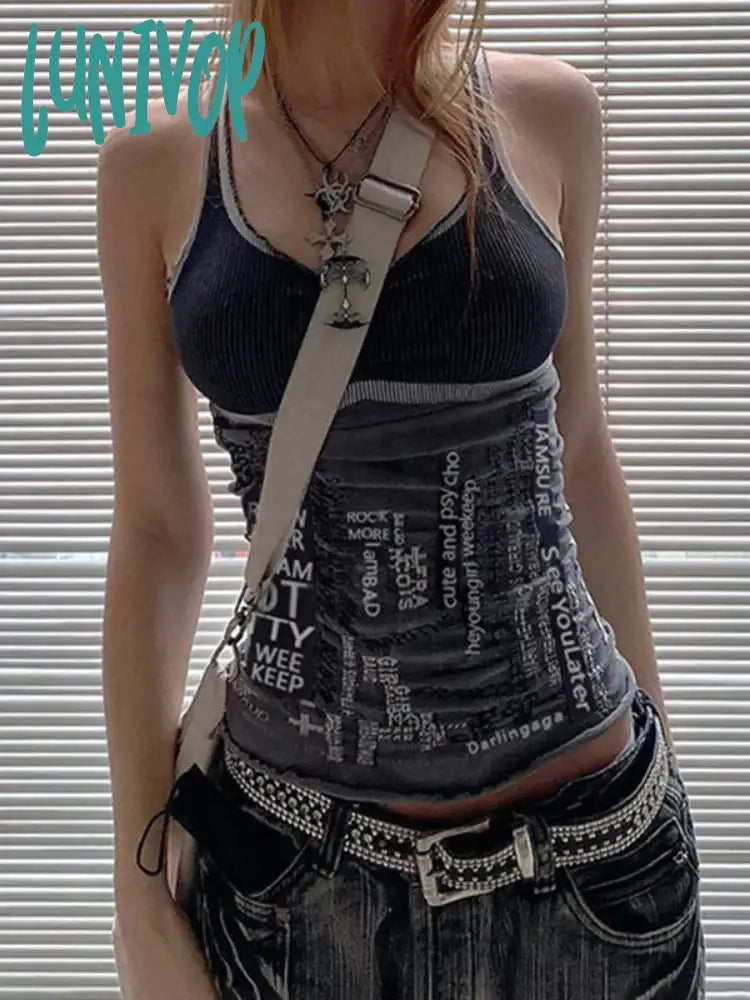 Lunivop Fairy Grunge Black Ribbed Tank Top Gothic Y2k Clothes Aesthetic Hippie Crop Top Summer Camisole Streetwear beige tank top