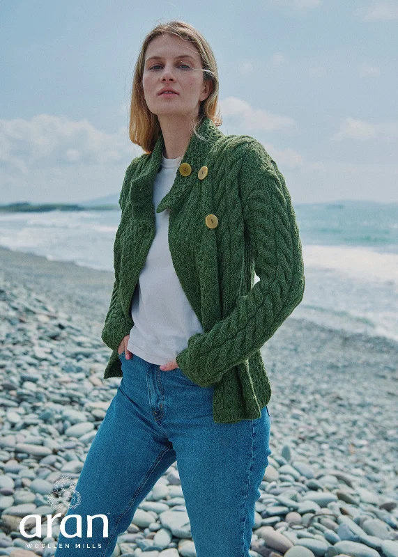 Aran 3 Buttons Trellis Cardigan | Green Lace Blend Ribbed Blend Corduroy Blend