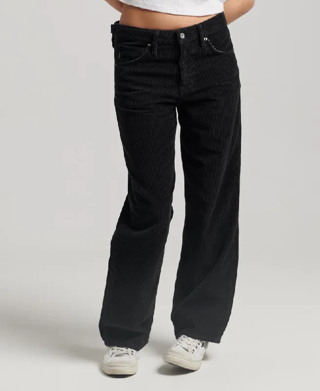 Mid Rise Wide Leg Cord Pants | Black 30 Casual Skinny Fit Pants