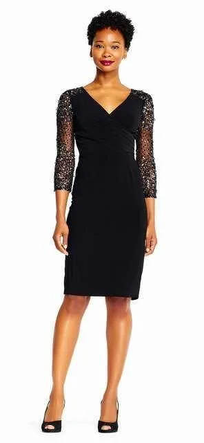 Adrianna Papell AP1E201493 Short V-Neck Cocktail Party Dress Crew Neckline Casual