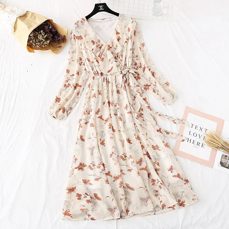 New French retro Mori floral style with a bottomed skirt at the waist  3969 asymmetrical skirt cut