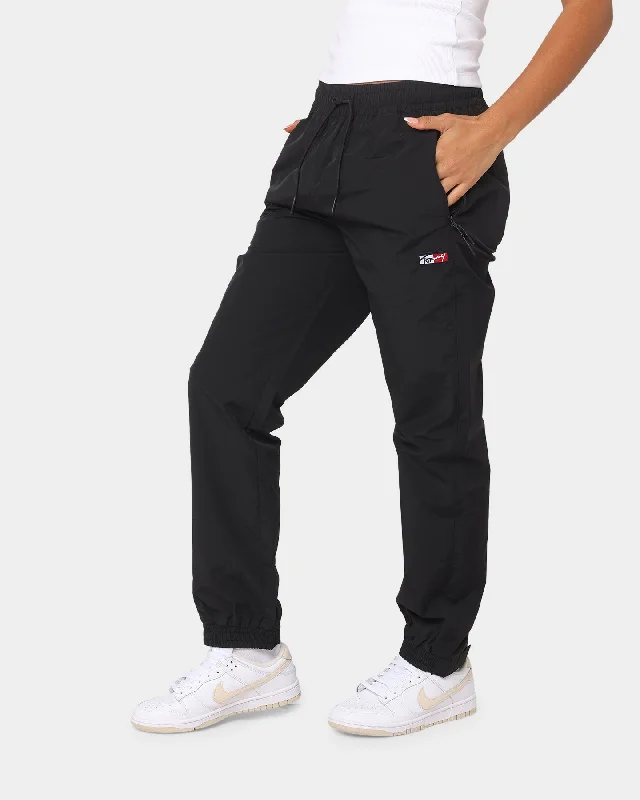 Tommy Jeans Women's Tiny Tommy Nylon Track Pants Black Cozy Fitted Pants