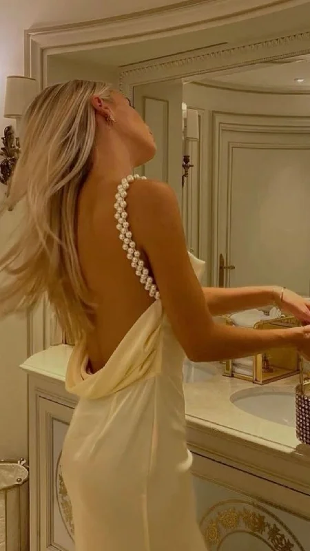 A line Backless Evening Party Dress Silk Satin Long Prom Dress P821 Peplum Ruffle Cocktail