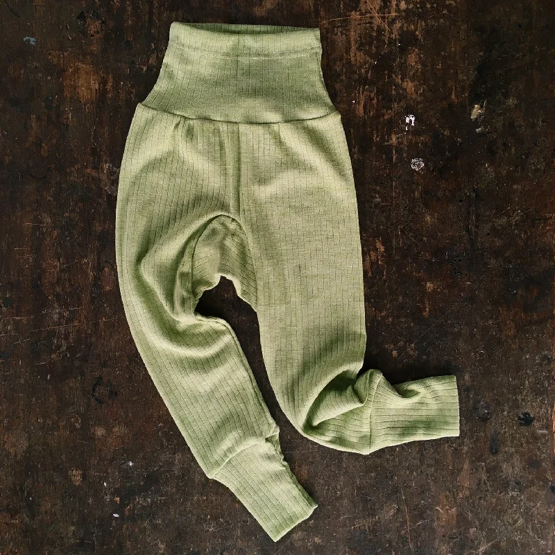 Baby Merino Wool/Cotton/Silk Pants - Green Melange Elegant High-Waist Pants