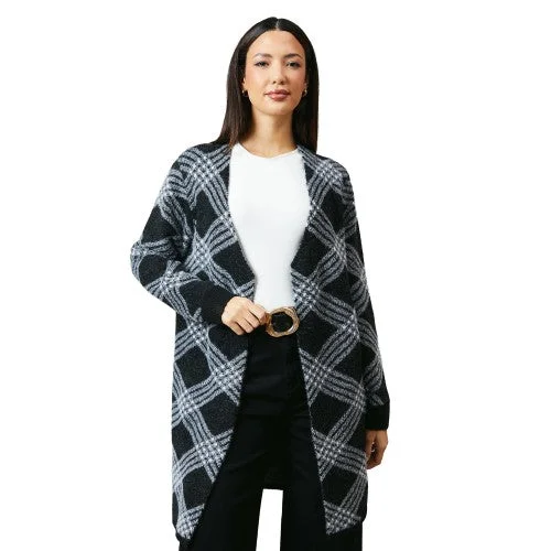 Principles Womens/Ladies Checked Edge To Edge Longline Cardigan Silk Blend Satin Velvet